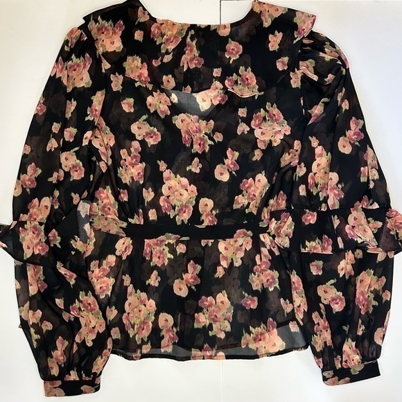 TOPSHOP FLORAL PRINT RUFFLE BLOUSE - Picture 7 of 10
